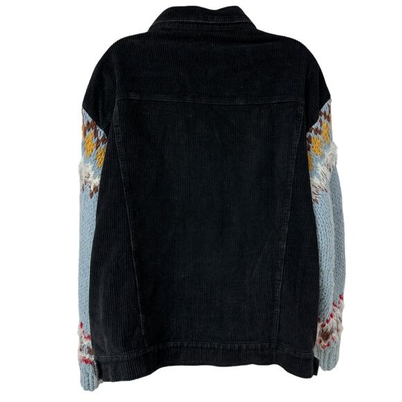 POL Trucker Jacket Black Corduroy Blue Knit Sweater Sleeves Women's Size Medium - Picture 2 of 10